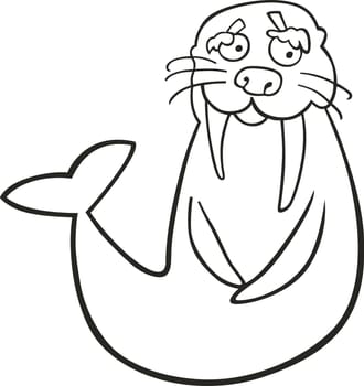 Cartoon illustration of funny walrus for coloring book