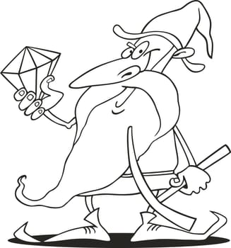 illustration of Dwarf with diamond for coloring book