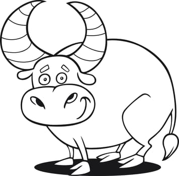 cartoon illustration of funny bull for coloring book