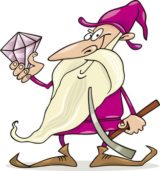 Cartoon illustration of dwarf with diamond