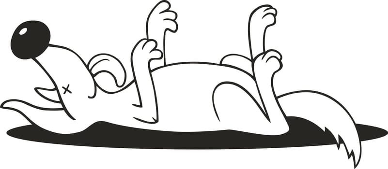 Illustration of dog doing play dead trick for coloring book