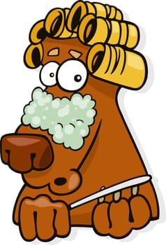 Cartoon illustration of dog in beauty salon
