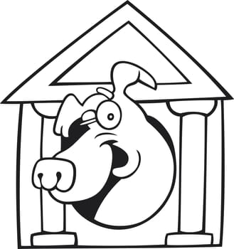 illustration of Dog in kennel for coloring book