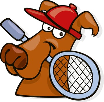 Illustration of sporty dog with tennis racket