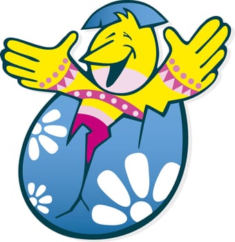 Illustration of Easter chicken in painted egg