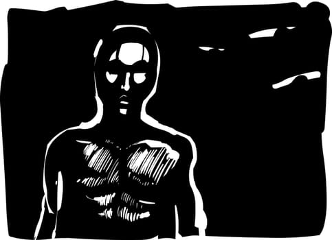 Drawing illustration of man contour in shadow