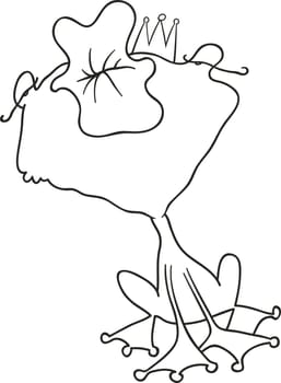 cartoon illustration of funny prince frog kiss for coloring book