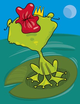 cartoon illustration of funny prince frog kiss