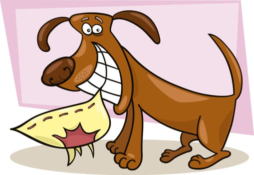 Illustration of rude dog with pillow