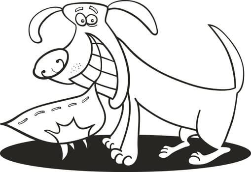 cartoon illustration of Naughty dog for coloring book