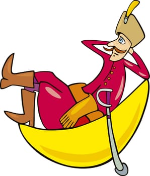 Cartoon illustration of man on the moon