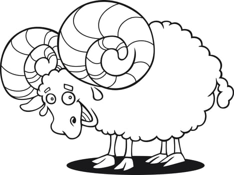 cartoon illustration of funny ram for coloring book