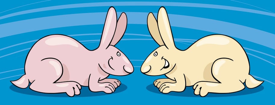 Cartoon illustration of Two Cute Bunnies