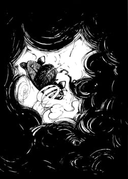 Illustration of smoker in black smoke