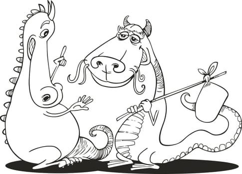 illustration of Two dragons for coloring book