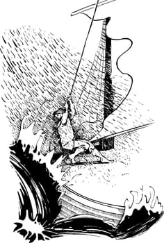 Illustration of sailor in the storm