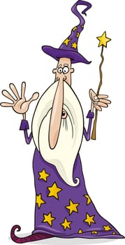 Cartoon illustration of wizard with magic wand