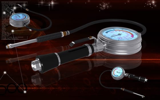 Digital illustration of Air tyre inflator in colour background