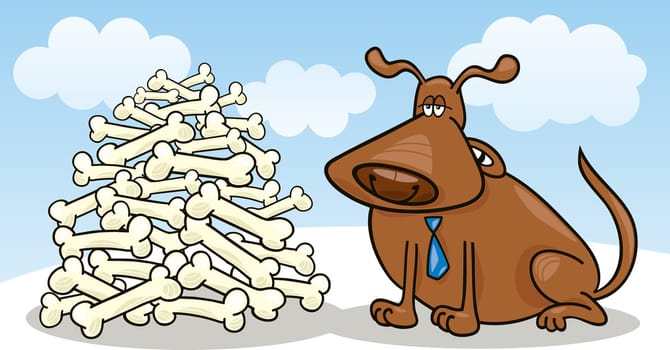 Illustration of wealthy dog with lot of bones
