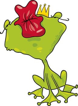 cartoon illustration of funny prince frog kiss
