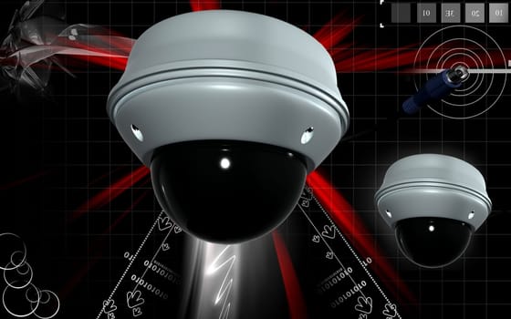Digital illustration of security camera in colour background