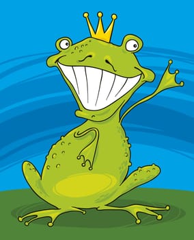 cartoon illustration of funny prince frog