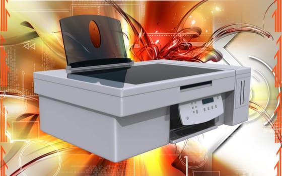 Digital illustration of printer in colour background