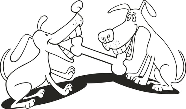 illustration of dogs playing with bone for coloring book