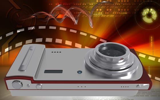 Digital illustration of camera in colour background