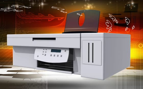 Digital illustration of printer in colour background
