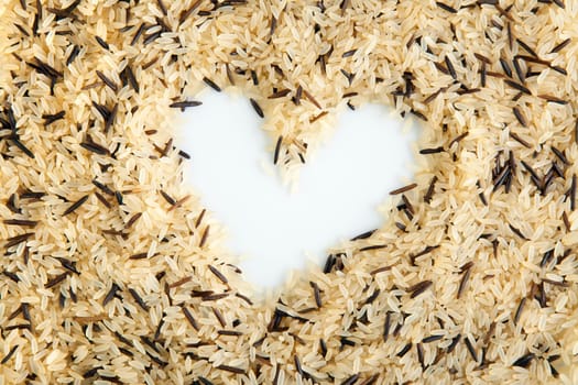 Wild and brown rice with heart shape,  heart healthy food
