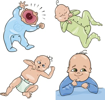 cartoon illustration of cute little babies set