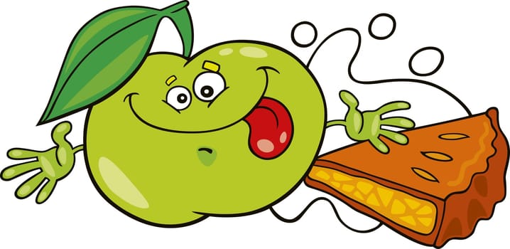 illustration of funny green apple and pie