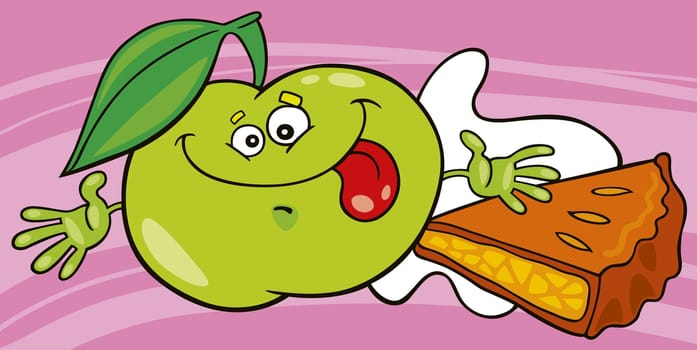 illustration of funny green apple and pie