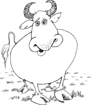 Illustration of funny bull for coloring book