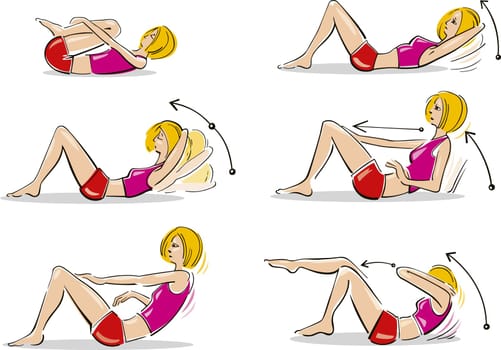 Illustration of woman doing different doing abdominal exercises