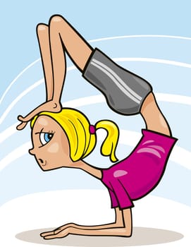 Illustration of girl practicing difficult yoga exercises
