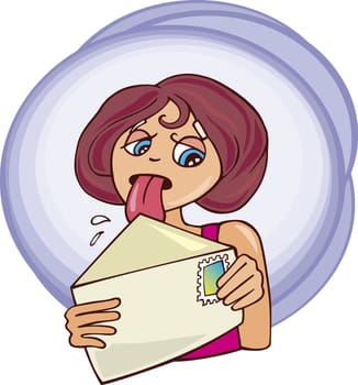 Cartoon illustration of girl and letter