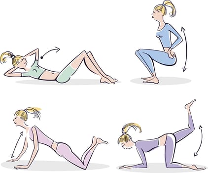 Illustration of woman doing typical warm up exercises