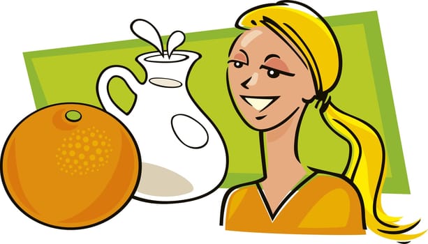 illustration of woman with orange and milk