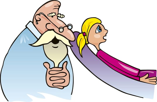 Cartoon illustration of blonde teen girl at shrink doctor