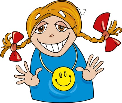 Cartoon illustration of happy girl smiling