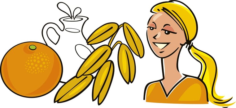 illustration of woman with orange milk and oat