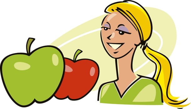 illustration of woman with apples