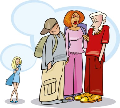 illustration of shy girl and her friends