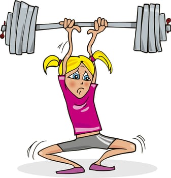 Cartoon illustration of teen girl lifting heavy weight