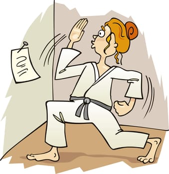 Cartoon illustration of girl practicing karate