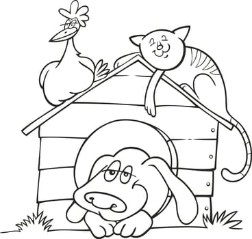 Illustration of Happy farm animals for coloring book