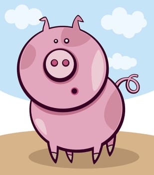 Cartoon illustration of funny surprised pig
