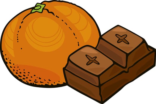 illustration of orange fruit and chocolate block